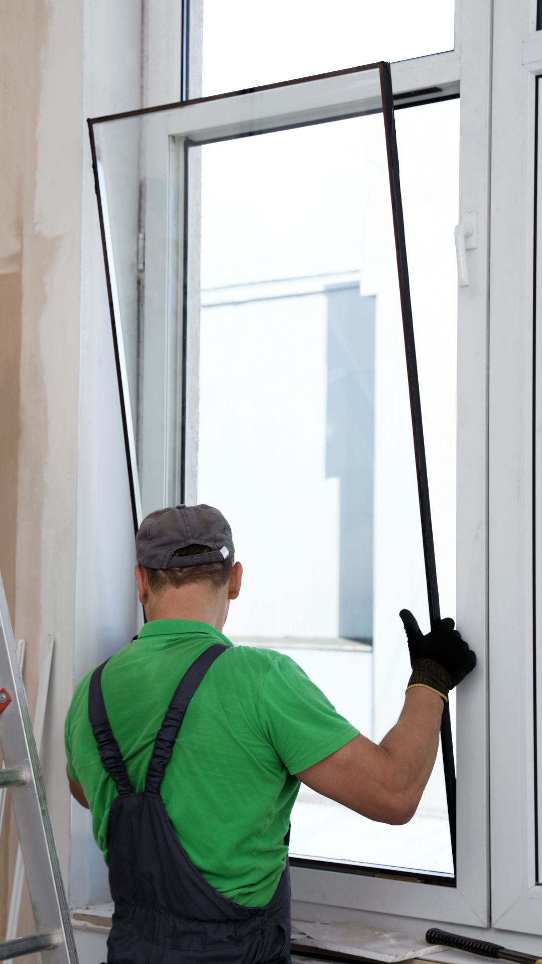 man replacing window